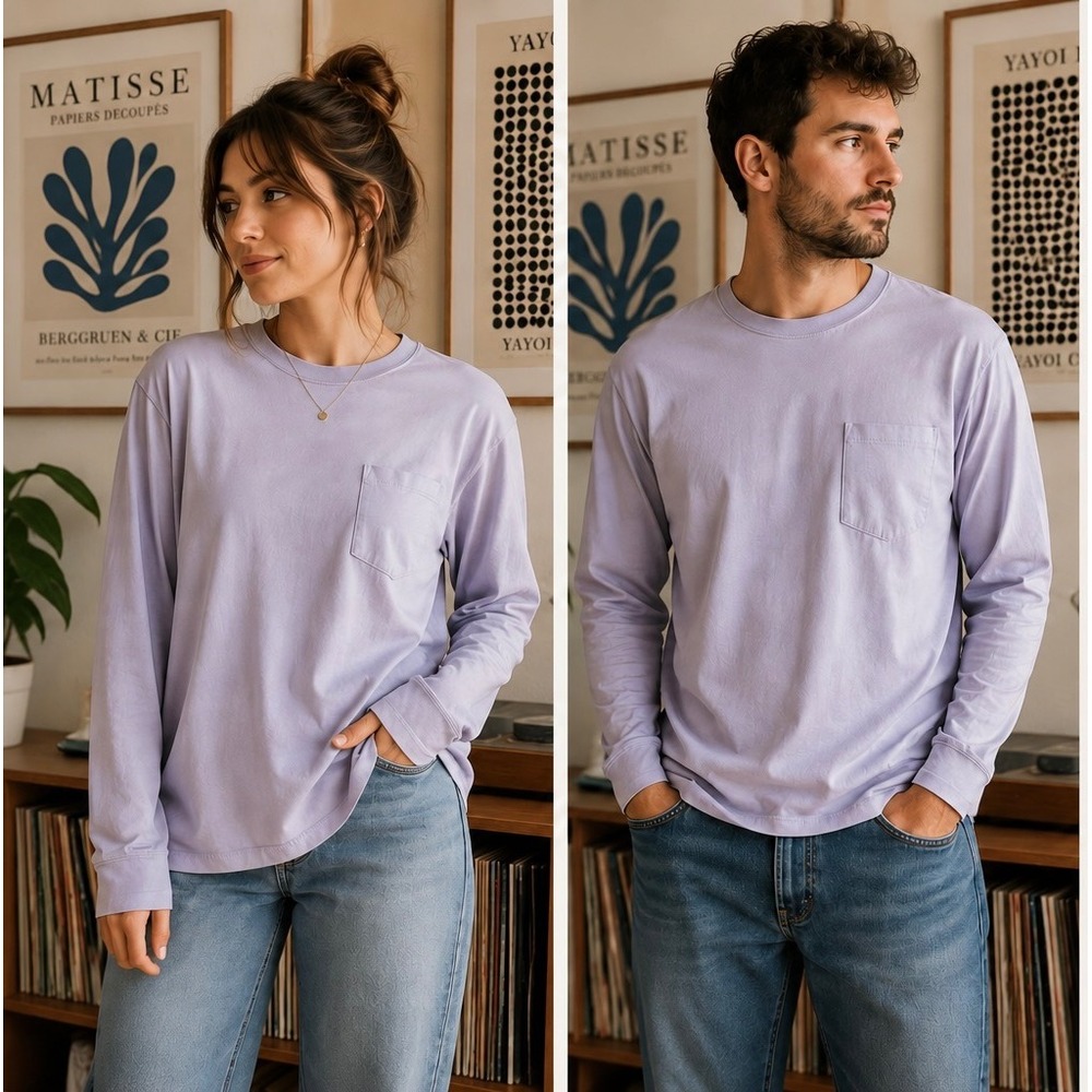 Goodfellow & Co Mens Lavender Purple Long Sleeve Pocket T-Shirt Size M Cotton‎